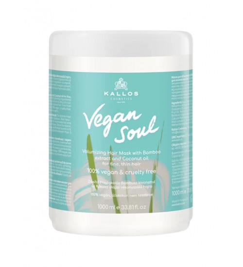 Kallos Cosmetics Vegan Soul Matu maska apjomam 1000ml