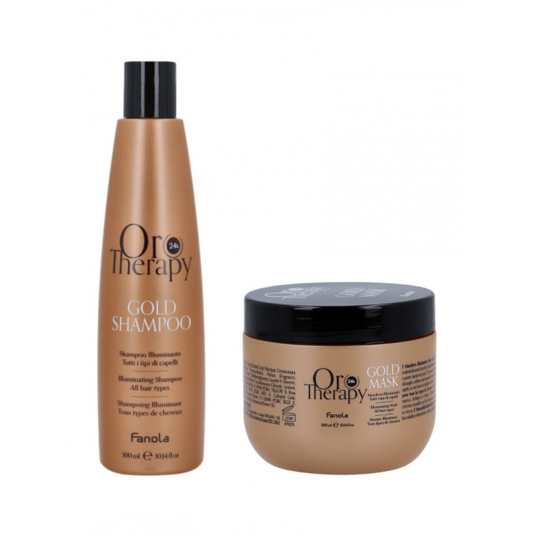 FANOLA ORO THERAPY GOLD Šampūns 300ml + FANOLA ORO THERAPY GOLD Maska 300ml - Profesionāls matu kopšanas komplekts